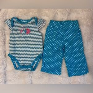 Fisher Price Baby Girl Outfit Set 0-3 Months Fish Top & Polka Dot Pants